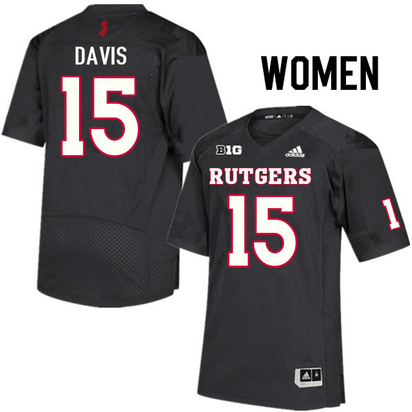 Women #15 Carnell Davis Rutgers Scarlet Knights College Football Jerseys Sale-Black